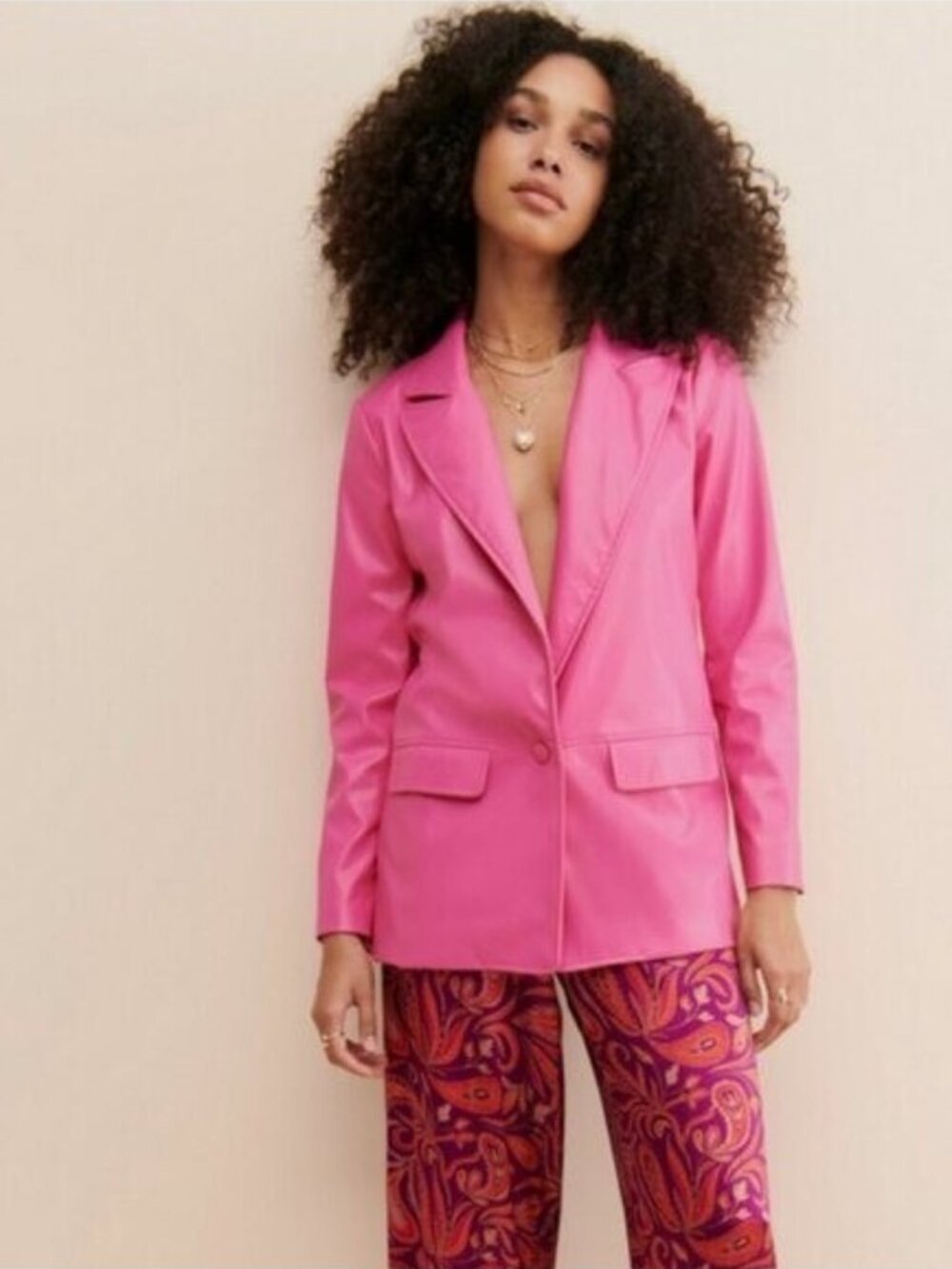 Anthropologie Hutch Pink Faux Leather Blazer Size L
